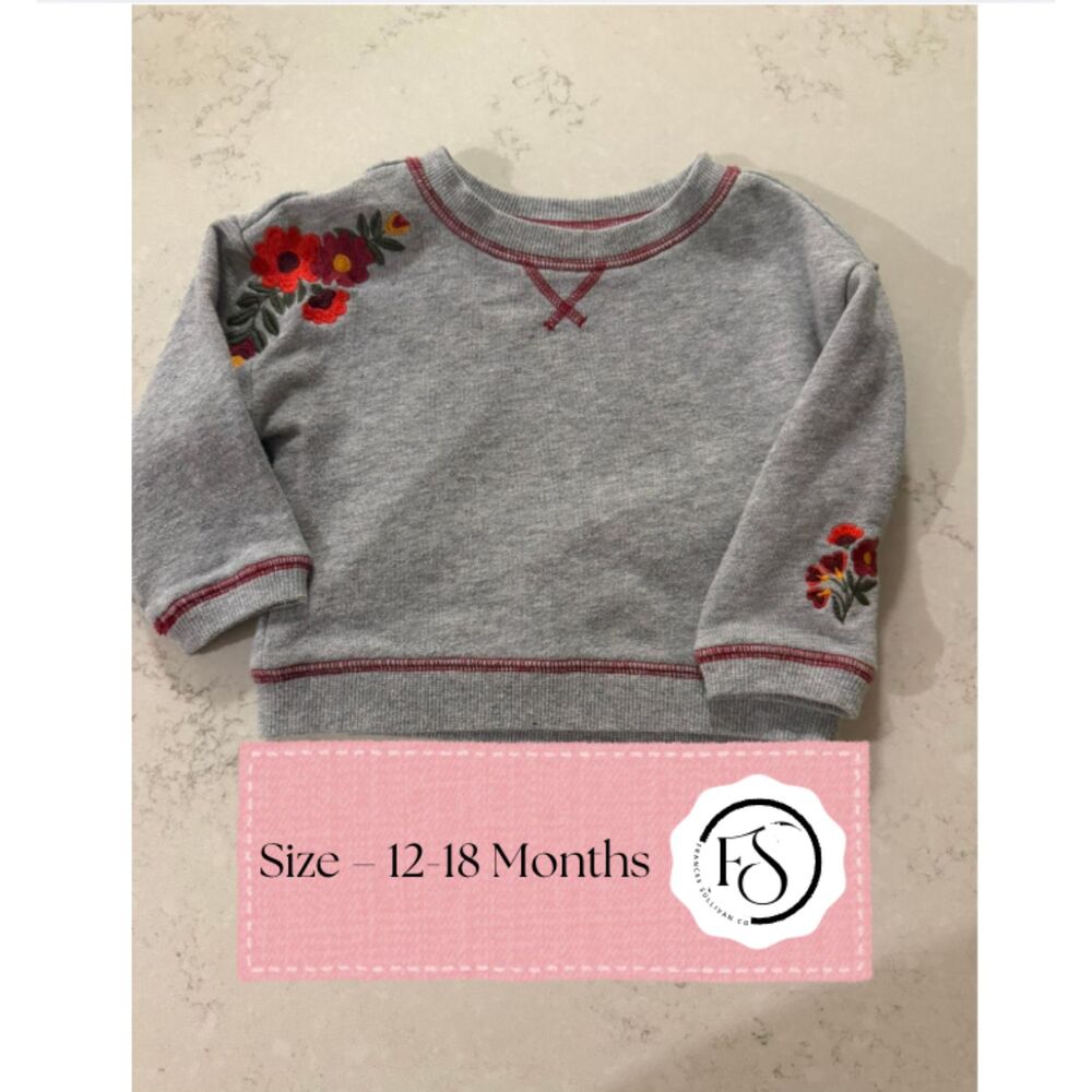 Gymboree Gray Fall Floral Embroidered Sweatshirt, 12–18M